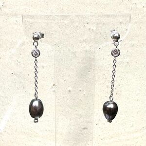 Charles Winston Sterling Silver CZ Drop Dangle Pearl Earrings NWOT